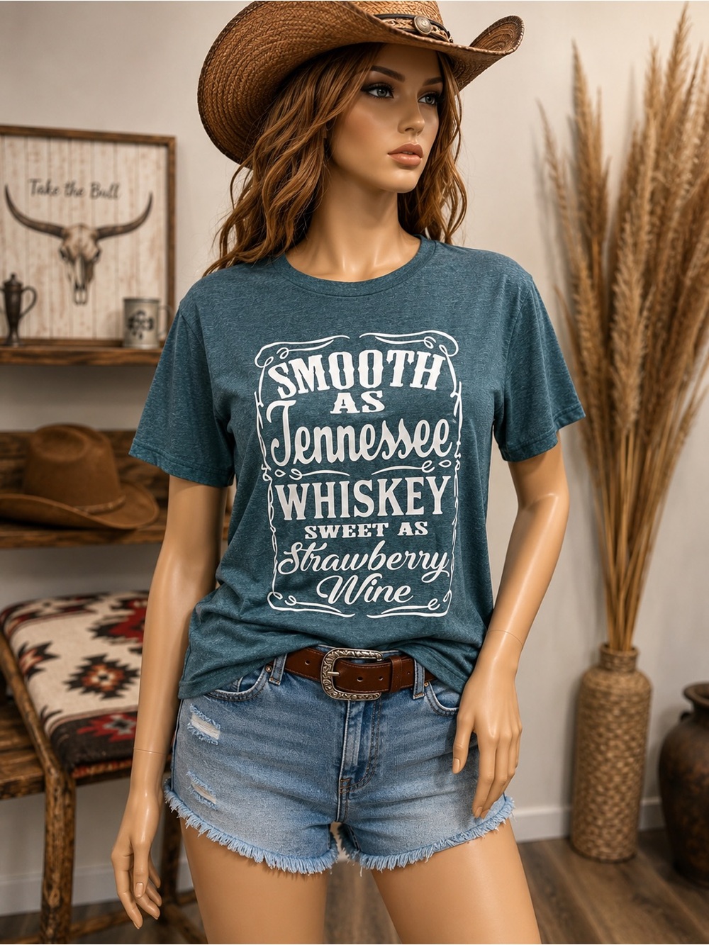 Graphic Tee - 'Smooth as Tennessee Whiskey' in Teal
